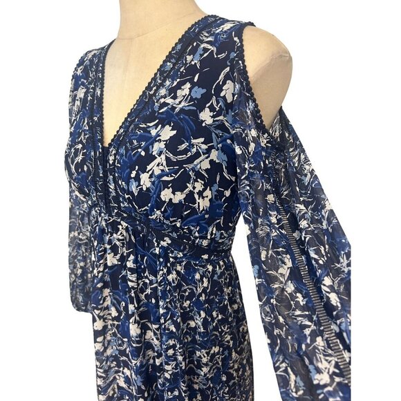 White House Black Market Cold Shoulder Floral Maxi Dress Size 6P Petite - Picture 5 of 6